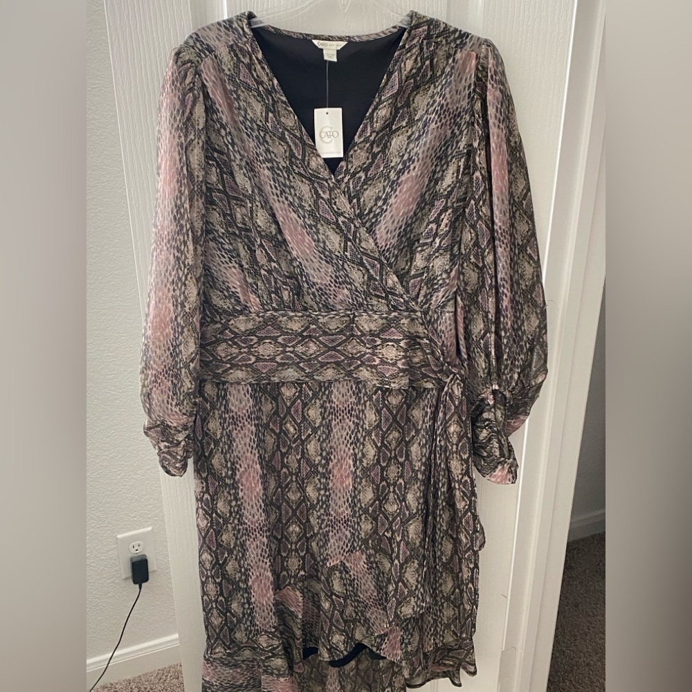 Cato Snake Print Long Sleeve Hi-Low Dress 14W/16W